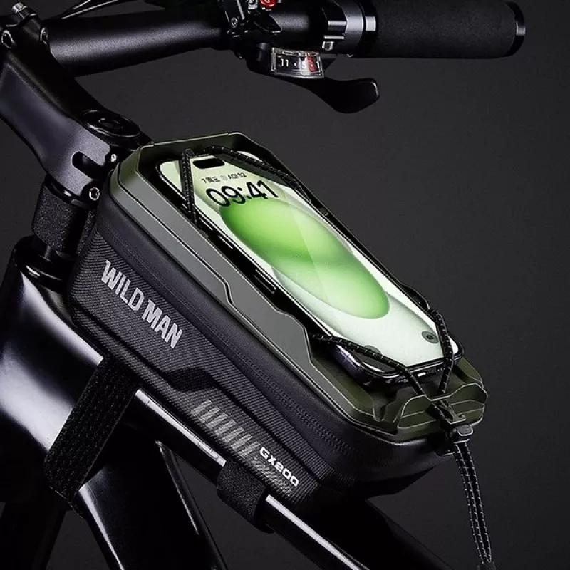WILDMAN GX200 Bolsa de cuadro para bicicleta con soporte para móvil, Verde