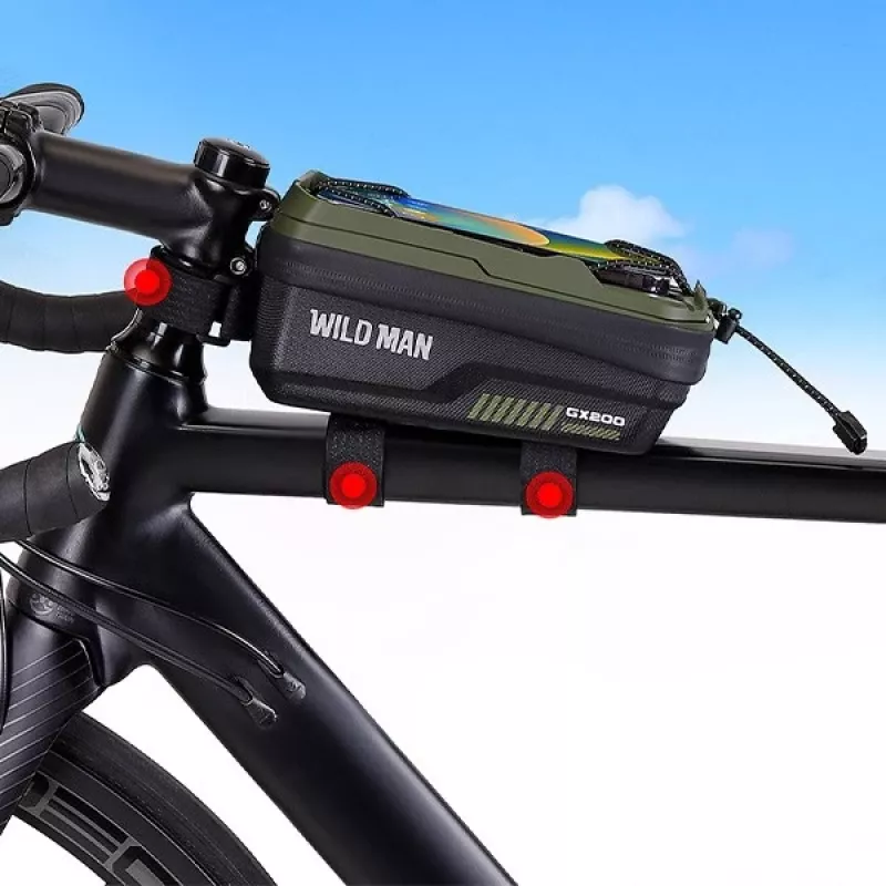 WILDMAN GX200 Bolsa de cuadro para bicicleta con soporte para móvil, Verde