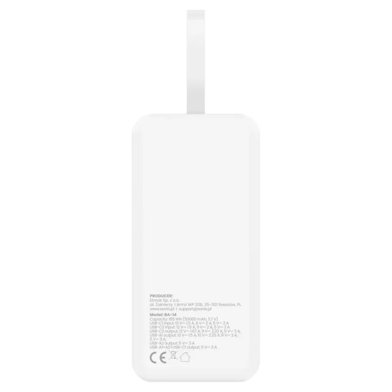 Savio BA-15 Batería externa 50000 mAh Blanco