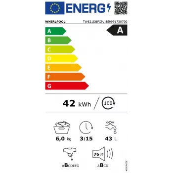 Whirlpool TW621DBFCPL lavadora de carga frontal independiente, 6 kg, 1200 rpm, blanca