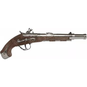 Pistola de juguete PULIO Gonher pistola pirata de metal, metal fundido y plástico, 8 disparos con cápsulas de anillo, Negro/Gris con empuñadura marrón, a partir de 8 años