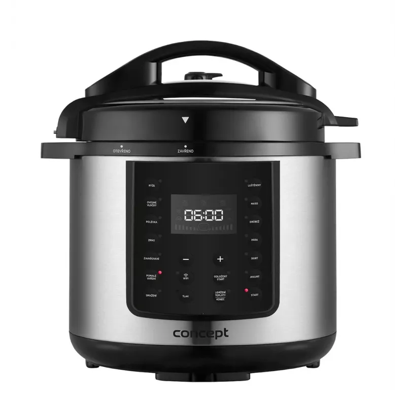 CONCEPT CK8001 Olla multifunción, 5L, 900W, 10 programas, LED, olla cerámica antiadherente, inicio diferido, función mantener caliente, Negro/Plata