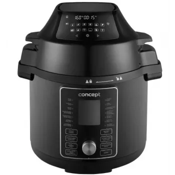 CONCEPT CK8000 Olla multifunción con función freidora de aire, olla 6L, cesta 3,5L, 1500W, 10 programas, Negro/Plata