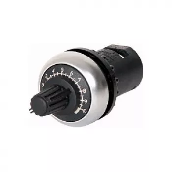 Eaton M22-R10K Potenciómetro-Frontal, 10 kOhm, curva lineal, giro simple, montaje en panel frontal, IP66/IP67/IP69K