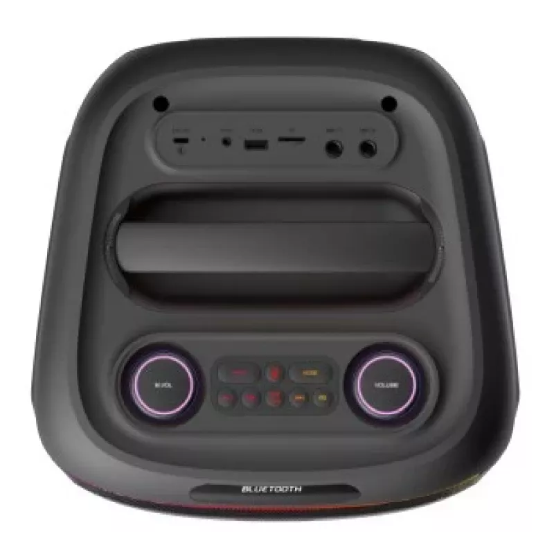 Denver BPS-270 Altavoz portátil de fiesta con Bluetooth, 400W PMPO, efectos de luz LED, karaoke, radio FM, USB/SD/AUX, entrada de micrófono, Negro