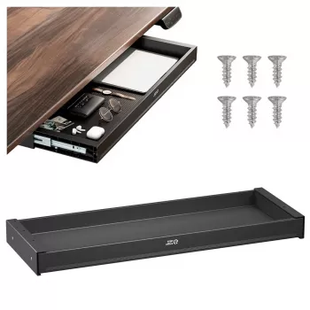 ERGO OFFICE Cajón plano bajo escritorio ER-302 B – Cajón de acero con guía deslizante, Negro