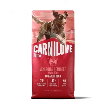 CARNILOVE ACTIVE Pienso seco para perros con caza, reno y jabalí para perros adultos activos de todas las razas 12 kg