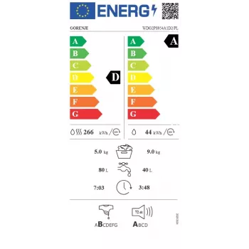 Gorenje WDG2PS954A1D2/PL Lavadora secadora, 9 kg de lavado / 6 kg de secado, 1400 rpm, clase energética A, blanca