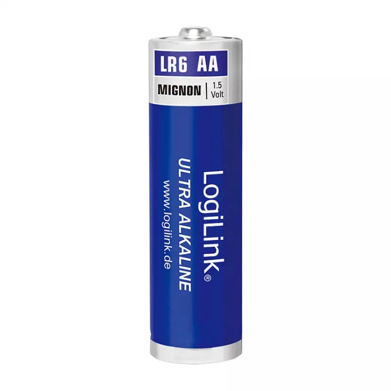 Pilas alcalinas LogiLink Ultra Power AA, pack de 8 en film retráctil, 1,5 V LR6, 10 años de vida útil