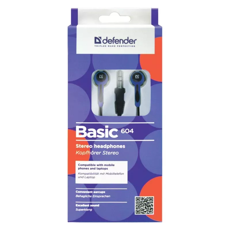 Defender EARPHONES BASIC 604 auriculares in-ear con cable con micrófono, negro-azul