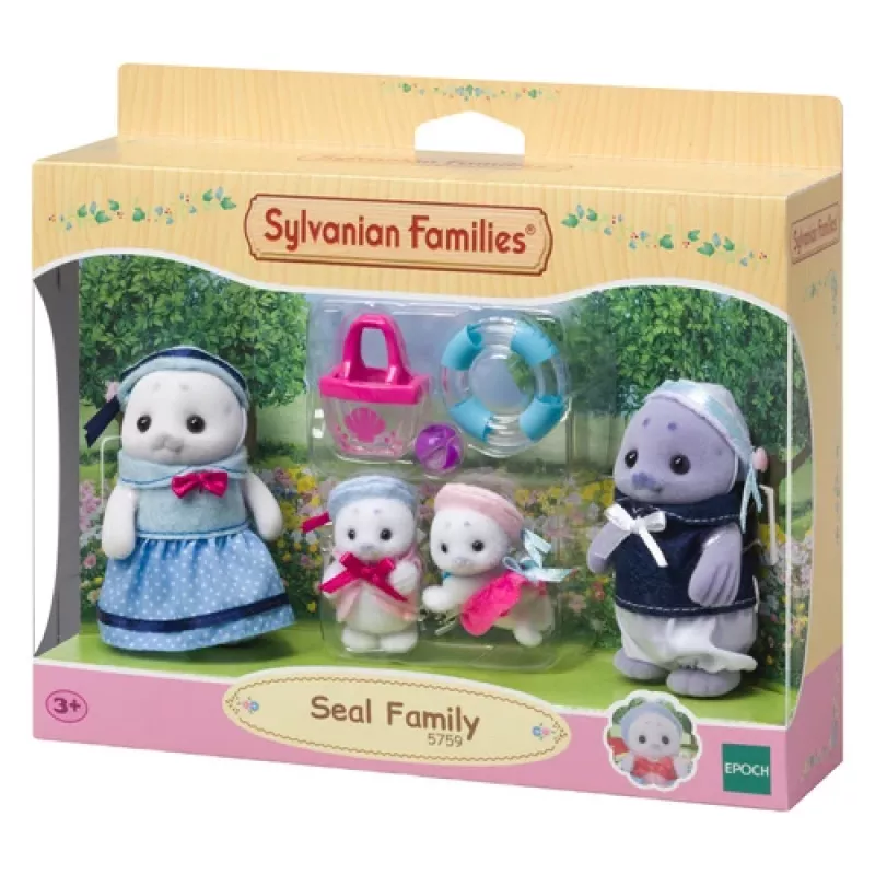 Sylvanian Families set de figuras familia de focas - Glenn, Amanda y bebé Nicola con accesorios