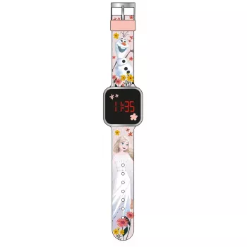 PULIO reloj digital LED Diakakis - reloj infantil Frozen con pantalla LED roja, correa de silicona azul/lila, tema oficial Disney Frozen