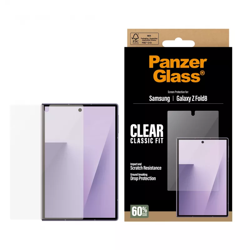 PanzerGlass ClassicFit protector de pantalla para Samsung Galaxy Z Fold8 – cristal templado, 9H, antibacteriano, compatible con funda