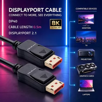 Cable DisplayPort QOLTEC M/M V2.1 40G 0,5m
