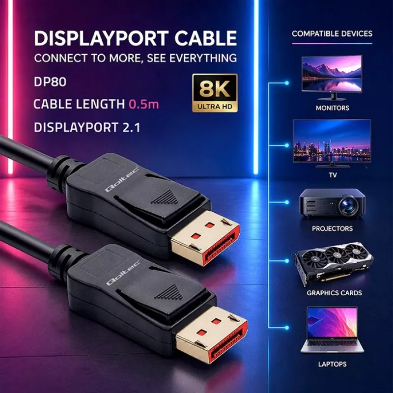 Cable DisplayPort QOLTEC M/M v2.1 54G 0,5 m