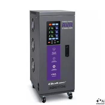 Qoltec estabilizador de tensión trifásico AVR MULTIPROTECTION 10kVA ±3% servomotor 3F LCD Expert Line