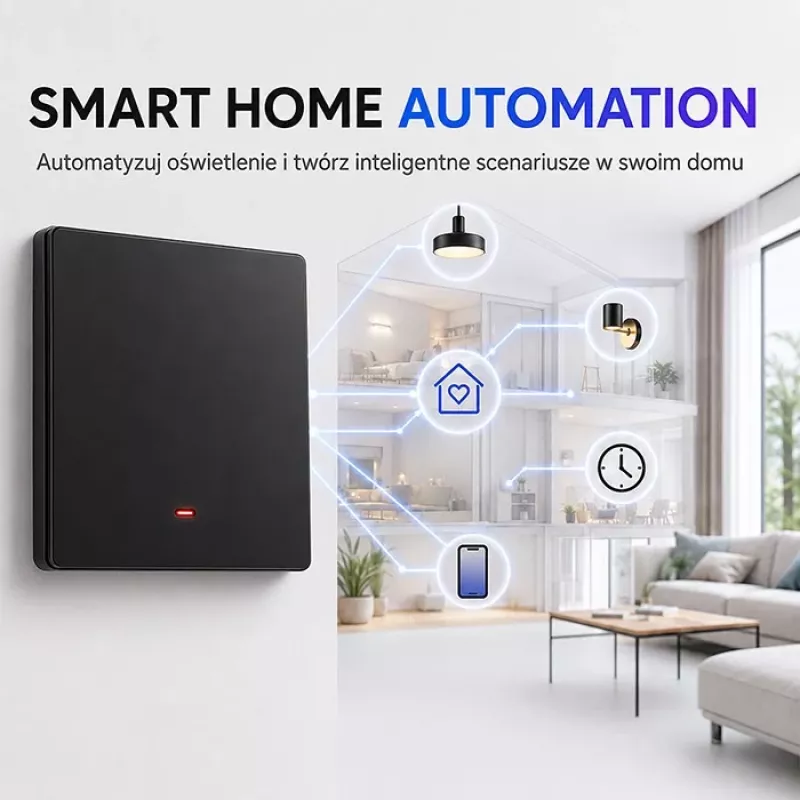 Qoltec 52722 interruptor de luz Smart Wi-Fi, 1 canal, panel táctil, temporizador, Tuya/Smart Life, negro
