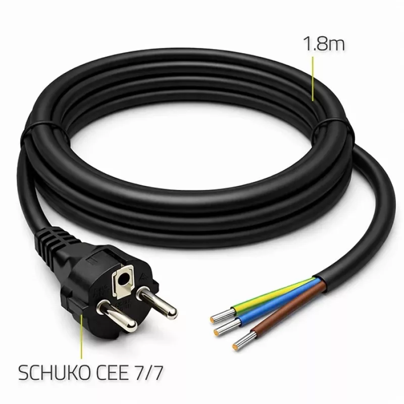 QOLTEC 54598 Schuko CEE 7/7 a cable de alimentación pelado y estañado 3m H05VV-F 3x1,0mm² negro