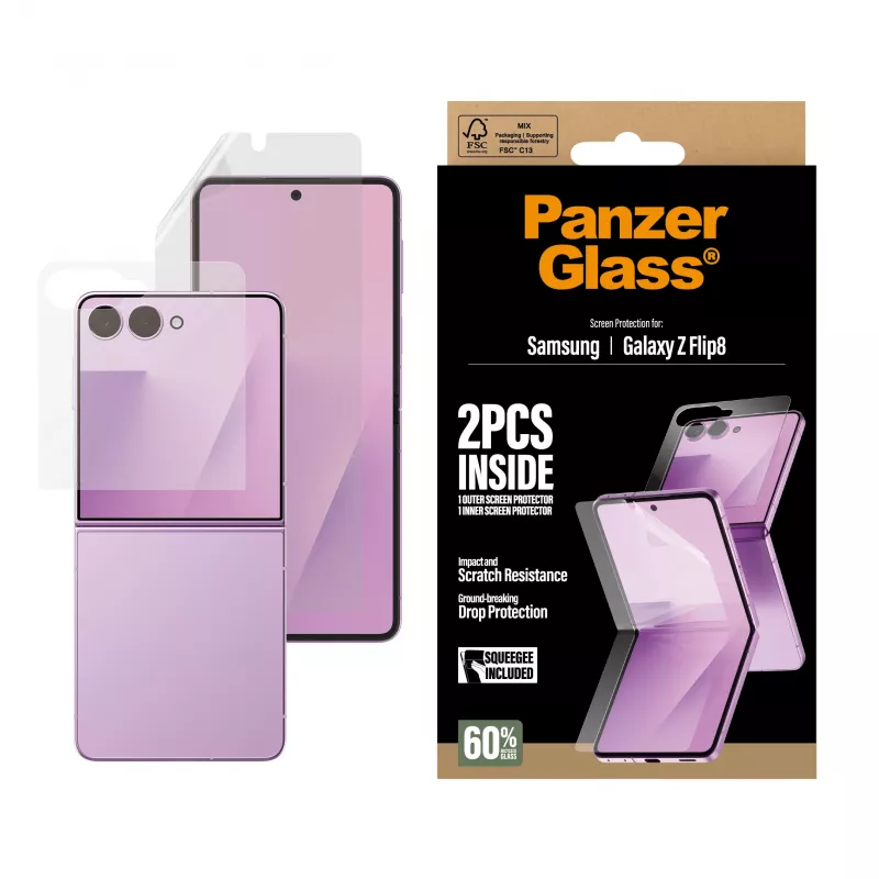 PanzerGlass PG65143 set de protector de pantalla para Samsung Galaxy Z Flip8, cristal Cover Screen + lámina TPU