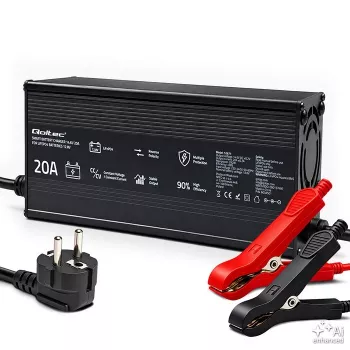 Cargador de batería LiFePO4 inteligente Qoltec 12V 20A con indicador LED y refrigeración activa