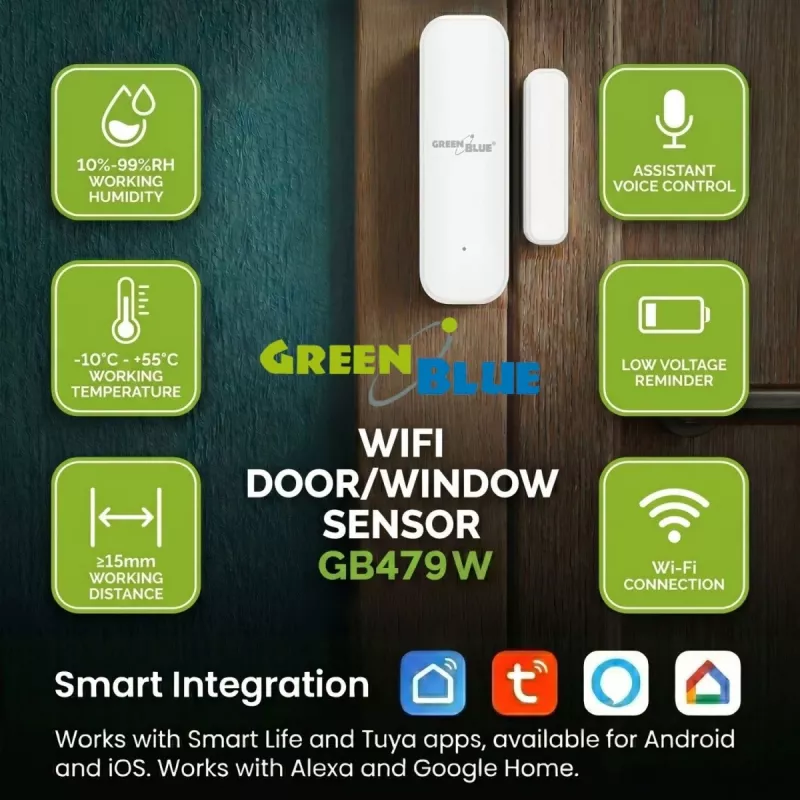 GREENBLUE GB479 W Sensor inalámbrico Wi-Fi para puertas/ventanas, blanco