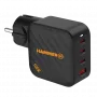 Fuente de alimentación HAMMER RapidCharge 100W GaN, 2x USB-C PD 100W + 1x USB-A QC 30W, negro