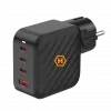Fuente de alimentación HAMMER RapidCharge 100W GaN, 2x USB-C PD 100W + 1x USB-A QC 30W, negro
