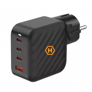 Fuente de alimentación HAMMER RapidCharge 100W GaN, 2x USB-C PD 100W + 1x USB-A QC 30W, negro