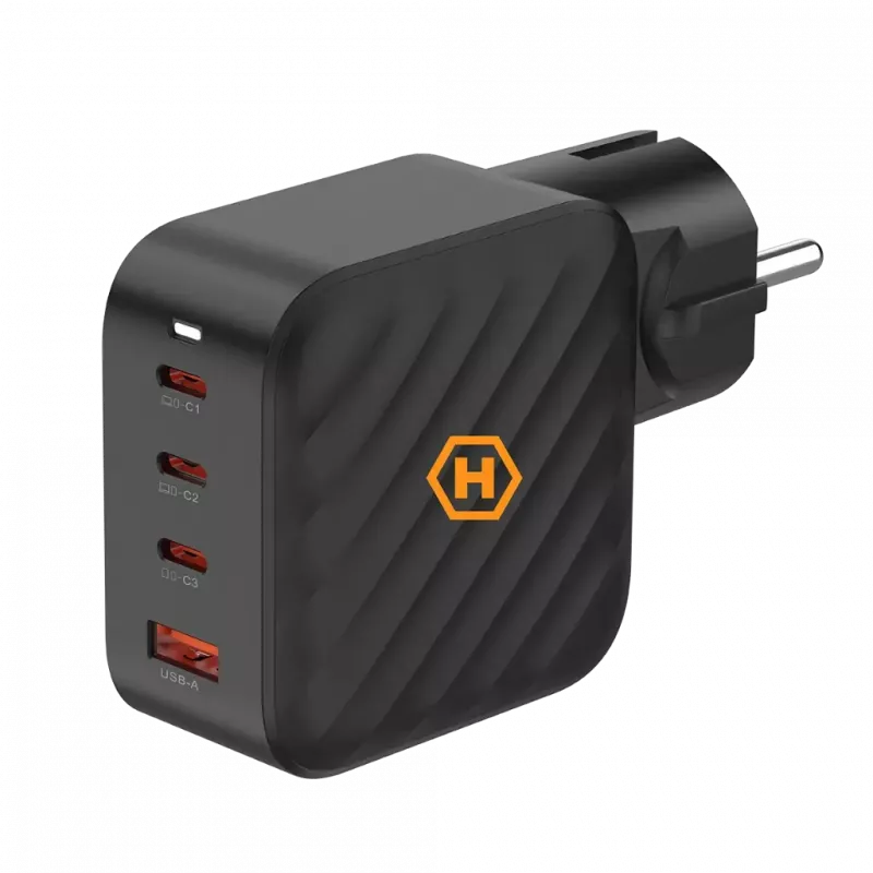Fuente de alimentación HAMMER RapidCharge 100W GaN, 2x USB-C PD 100W + 1x USB-A QC 30W, negro