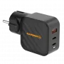 Fuente de alimentación HAMMER RapidCharge 65W GaN - 2x USB-C PD, 1x USB-A QC, negra
