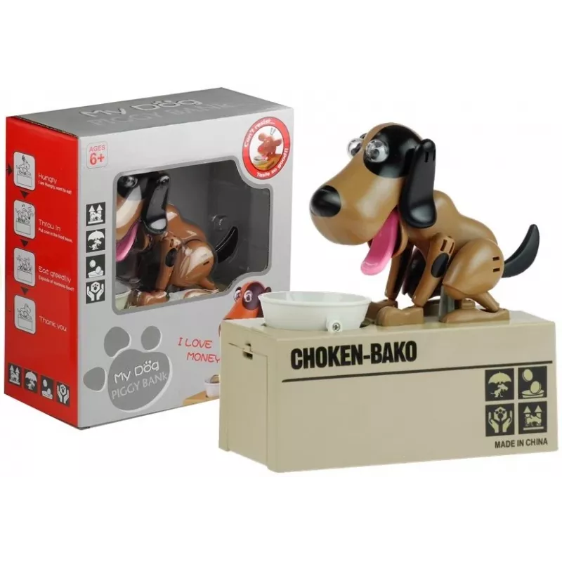 LEAN TOYS Hucha robot perro come monedas juguete alcancía marrón - negro