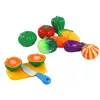 LEAN TOYS Verduras de velcro en cesta – set de 8 piezas de juguete de alimentos con plato y cuchillo