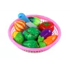 LEAN TOYS Verduras de velcro en cesta – set de 8 piezas de juguete de alimentos con plato y cuchillo