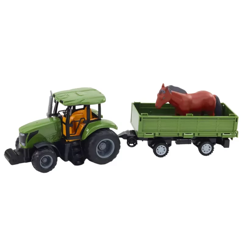 LEAN TOYS Tractor RC con remolque y set de caballo - 2.4GHz, recargable, verde/rojo, a partir de 3 años