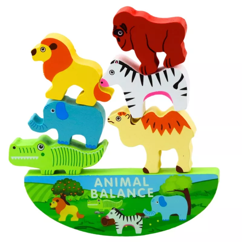 LEAN TOYS Juego de habilidad de madera animales en equilibrio 13 piezas