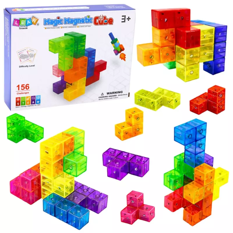 LEAN TOYS Bloques magnéticos Magic Cube puzle 156 tarjetas de desafío 9 piezas