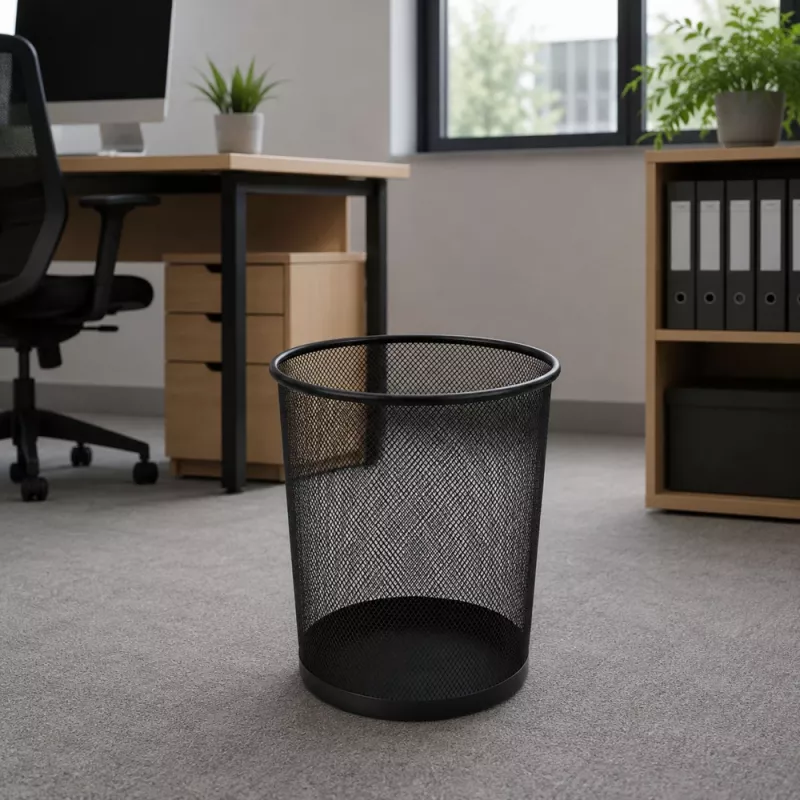 LEAN Papelera de oficina de malla metálica, redonda, negra, 10 L
