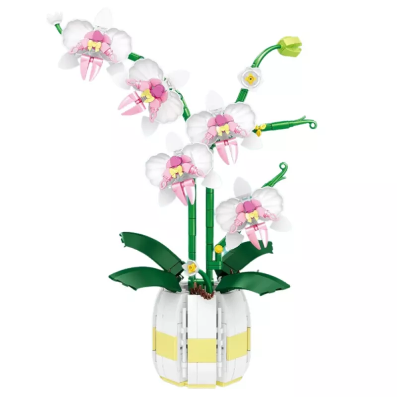 LEAN TOYS Orquídea Bloques de Construcción Orquídea en Maceta Rosa y Blanco 616 Piezas