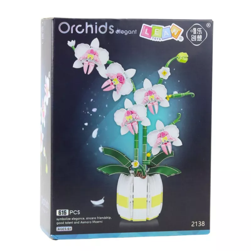 LEAN TOYS Orquídea Bloques de Construcción Orquídea en Maceta Rosa y Blanco 616 Piezas