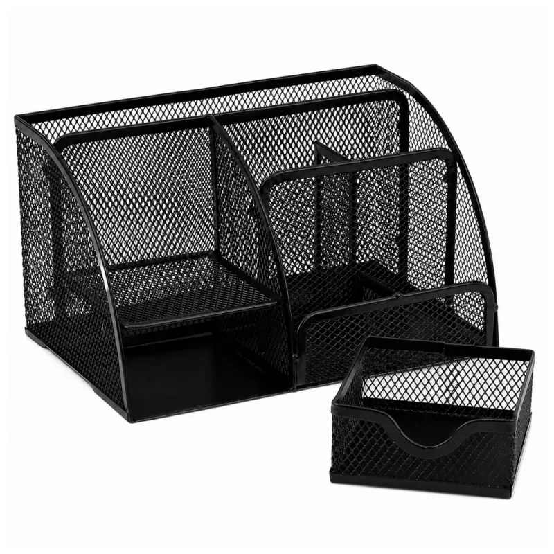 LEAN Organizador de Escritorio de Metal con Cajón, 5 Compartimentos, Negro