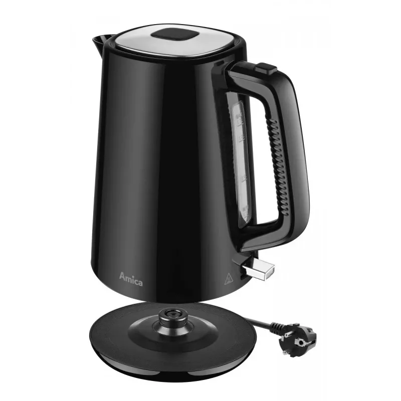 AMICA Hervidor 1,7 L KF304 - 2200 W Acero Inoxidable Hervidor Eléctrico Inalámbrico, Plata/Negro