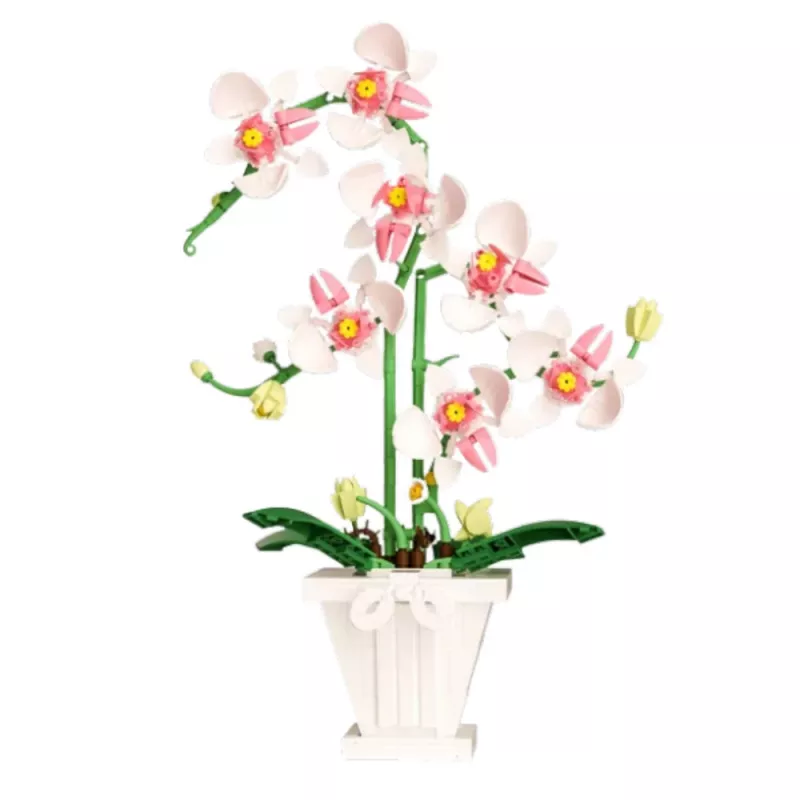 LEAN TOYS orquídea bloques de construcción orquídea en maceta rosa y blanco 718 piezas