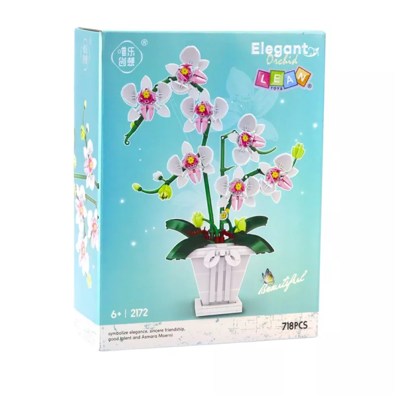 LEAN TOYS orquídea bloques de construcción orquídea en maceta rosa y blanco 718 piezas
