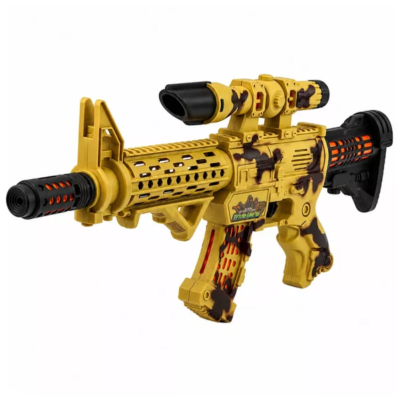 LEAN TOYS rifle de juguete camuflaje mira telescópica silenciador móvil luz y sonido 54 cm
