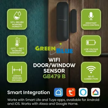 GREENBLUE GB479 B Sensor inalámbrico Wi-Fi para puertas/ventanas - Blanco