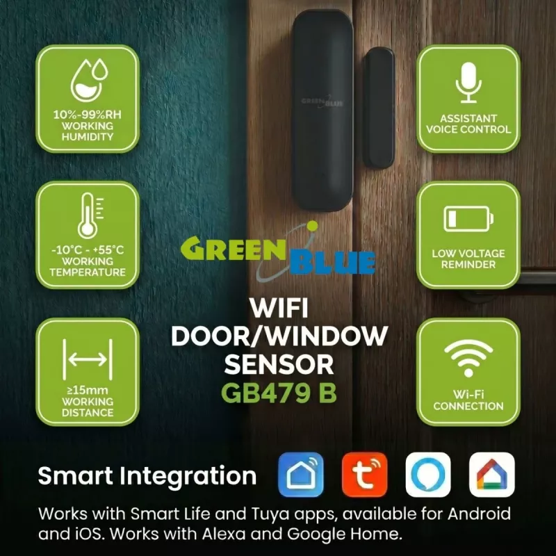 GREENBLUE GB479 B Sensor inalámbrico Wi-Fi para puertas/ventanas - Blanco