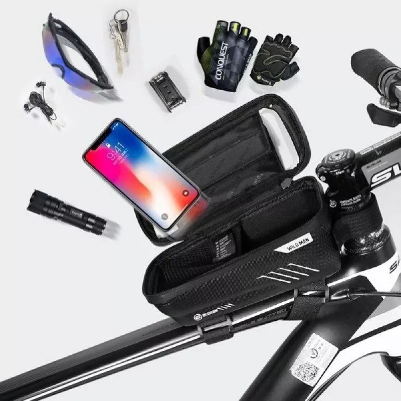 WILDMAN Bike Holder Case M E2 1L negro - bolsa de manillar para smartphone, resistente a salpicaduras, compatible con pantalla táctil, 1L de capacidad