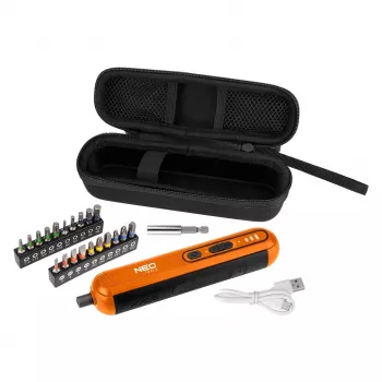 NEO TOOLS 04-199 destornillador eléctrico 4V Li-Ion USB-C con 6 puntas y luz LED