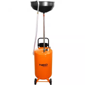 NEO TOOLS 10-810 Recogedor móvil de aceite por gravedad, depósito de 70 L, vaciado neumático, bandeja de recogida de 420 mm, altura ajustable 1000-1600 mm