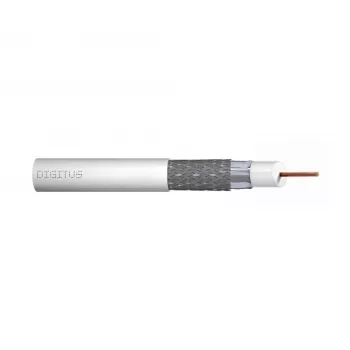 DIGITUS Cable coaxial RG-6, 1,05 mm cobre, 75 ohmios, doble apantallamiento (2x lámina + 77% trenza), Eca, funda de PVC, 305 m, Blanco